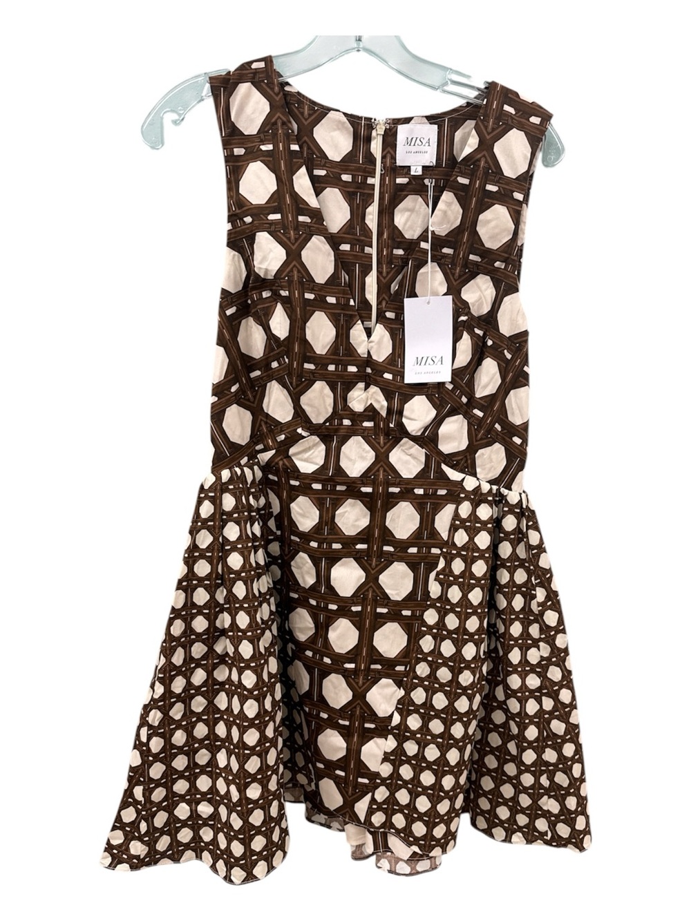Misa Los Angeles Brown and Cream Geometric Fit-and-Flare Dress